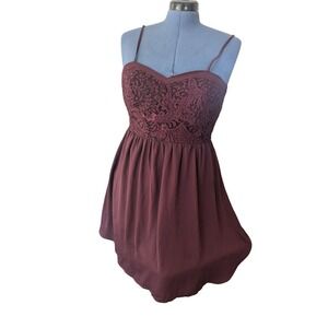 Burgundy Lace Bodice Fit and Flare Dress Party‎ Cocktail Sleeveless